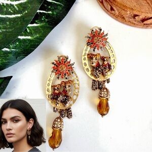 Girls Best Friend Dog Gold Floral Crystal Puppy Pair Earrings Jewelry Gift NEW